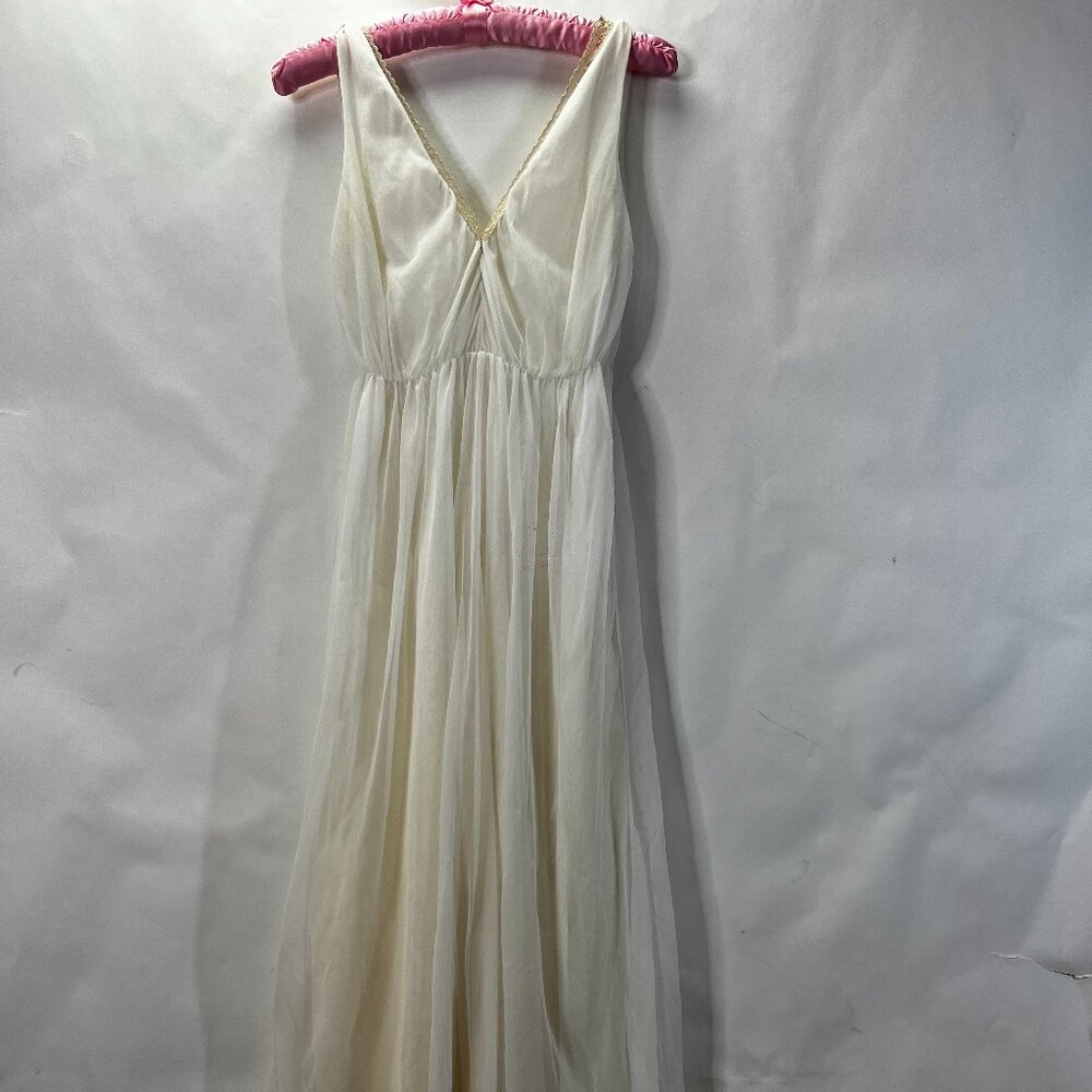 Vintage 60s Lace Chiffon Night Gown Cinched Waist Flare S/M